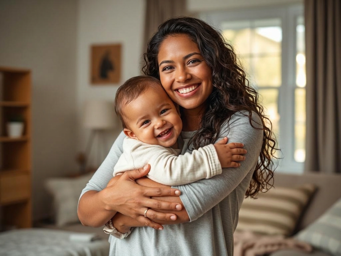 Mother and child in a warm Illinois home